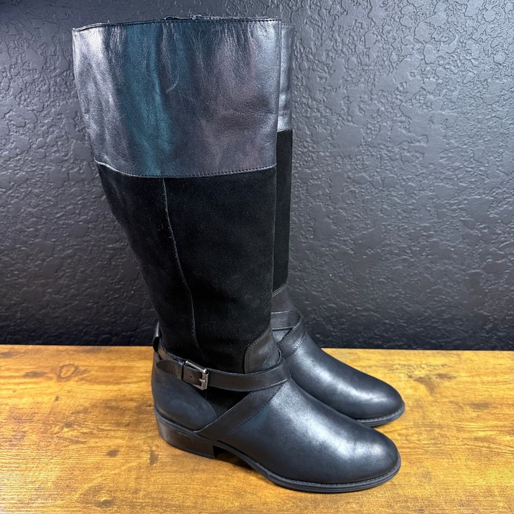 Lauren Ralph Lauren Maryann Black Leather Suede Knee High Boots Womens 9B